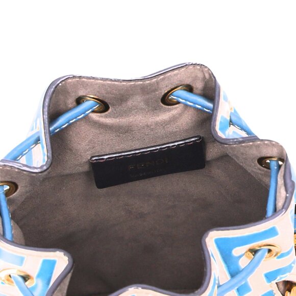 FENDI Mini Mon Tresor Zucca FF Shoulder Bag 8BS010 Cream Blue Leather - Picture 10 of 10